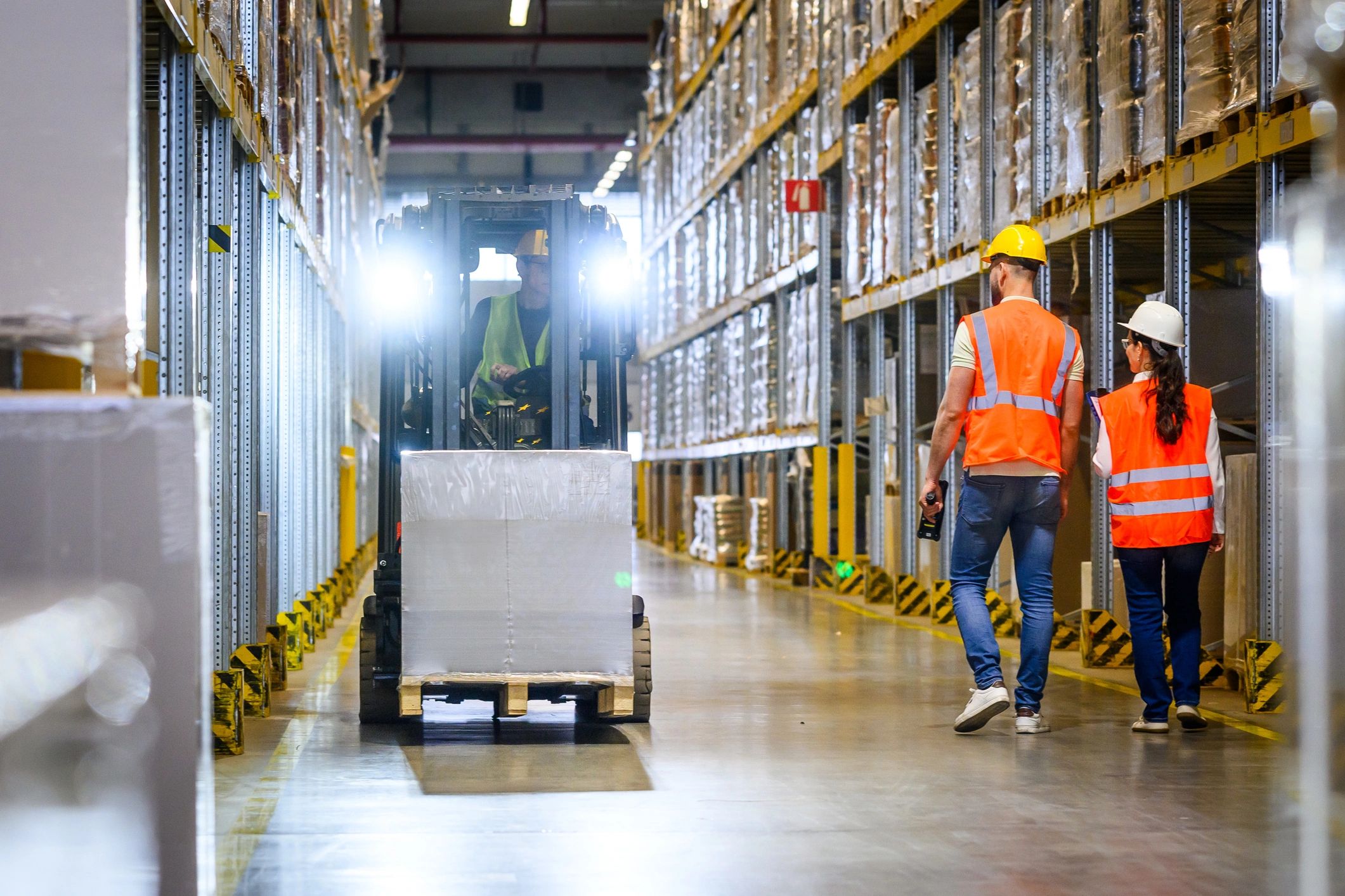 Building-materials warehouse with forklift