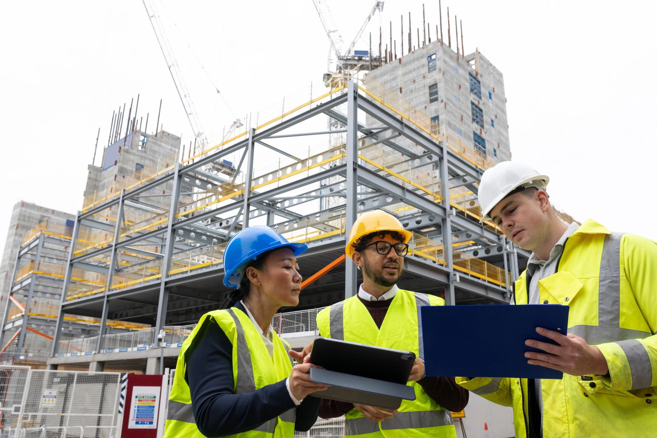 Commercial construction site with crane